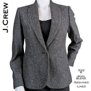 J.Crew Womens Tweed Blazer 6 Grey Wool Blend Sequin Subtle Dressy Classic Prep